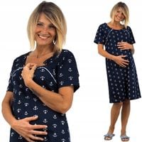 KOSZULA NOCNA do karmienia i porodu ciążowa piżama tunika na guziczki