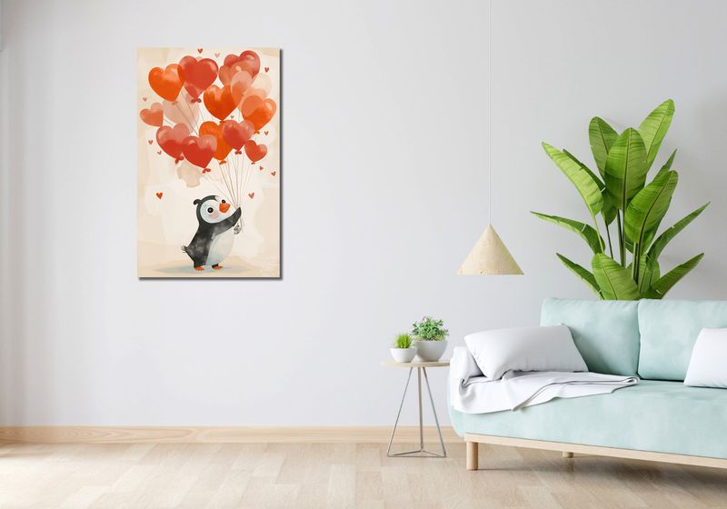 Obraz 60x100cm Pingwinek z Balonami zdjęcie 2