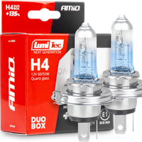 ŻARÓWKI H4 AMIO LumiTec NEXT GENERATION +135% 12V 60/55W HOMOLOGACJA E1 R37