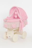 Wiklinowy kosz Mojżesza ze składaną budką Amelia - biały + różowa pościel