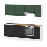 Kuchnia Nowoczesna Z Blatem Mała 2.4m Biała Butelkowa Zieleń San Sebastian