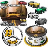 ZESTAW OPŁATEK NA TORT 30CM + 17 POSTACI - MERCEDES + IMIĘ 24CM 26CM