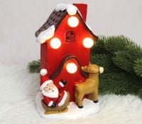 figurka ceramiczna domek z mikołajem i reniferem 20 x 12 x 11 cm