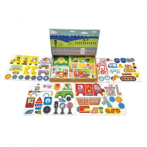 TOOKY TOY Układanka Magnetyczna Puzzle Montessori Pudełko Edukacyjne Pojazdy 80 el. na Arena.pl