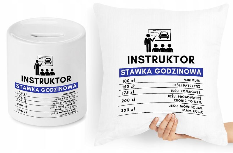 Dla Instruktora Zestaw Poduszka + Skarbonka Z Nadrukiem Ze Zdjęciem zdjęcie 1