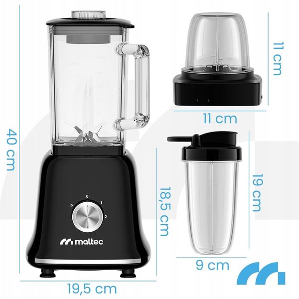 BLENDER KIELICHOWY SZKLANY DO KOKTAJLI SMOOTHIE MŁYNEK 2 BIDONY DUŻY 1600ML zdjęcie 11