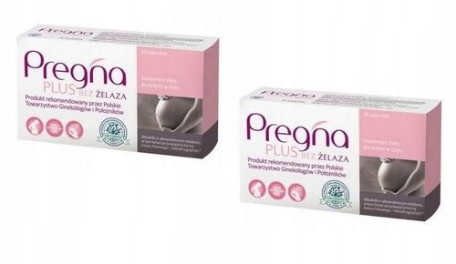 Pregna PLUS BEZ ŻELAZA dla kobiet w ciąży 30 kaps 2 OPAKOWANIA na Arena.pl