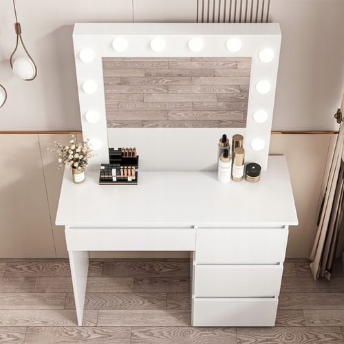 TOALETKA DO MAKIJAŻU WIZAŻU KOSMETYCZNA Z LUSTREM LED NOWOCZESNA LOFT na Arena.pl