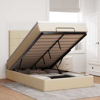 Rama łóżka otomana z materacem, kremowa, 120x200 cm, tkanina