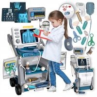 Duży zestaw lekarski EKG RTG RENTGEN XXL mały lekarz doktor WÓZEK MEDYCZNY