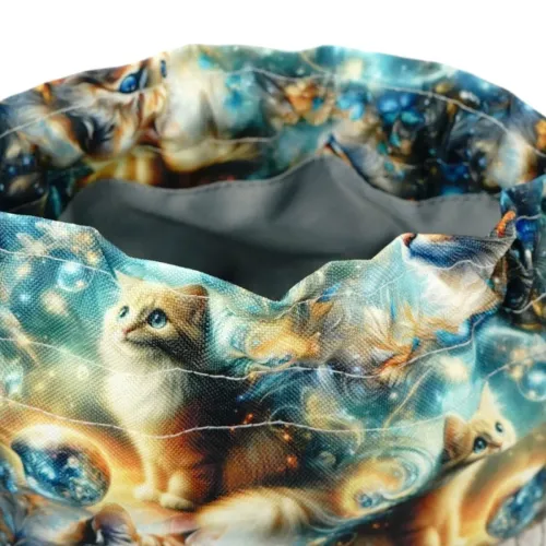 Torebka Sakiewka Sztruksowa Szara z Motywem Kosmicznych Kotów – Handmade na Arena.pl