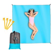 Wodoodporna mata plażowa koc piknikowy 210x200 cm niebieska z szarą lamówką