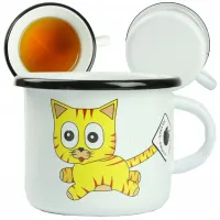 KUBEK EMALIOWANY 500ML Z UCHEM 9CM WZÓR KOTEK KRZYŚ DO KAWY HERBATY