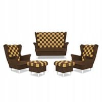 Zestaw uszak CAROL DUO sofa fotele pufy brązowo - żółty