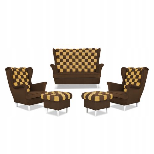 Zestaw uszak CAROL DUO sofa fotele pufy brązowo - żółty na Arena.pl