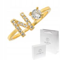 ZŁOTY PIERŚCIONEK Z LITERKĄ N, 18K CYRKONIE MIEDŹ