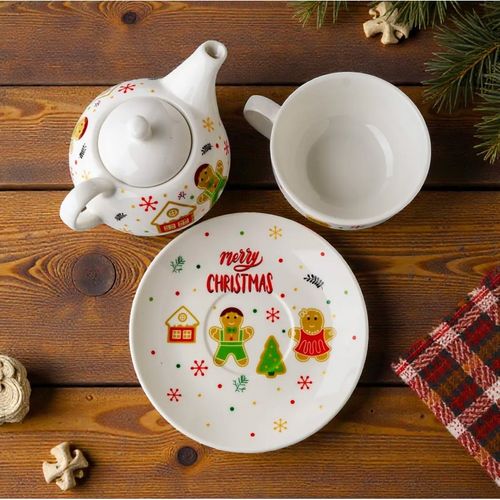zestaw świąteczny - dzbanek z filiżanką i talerzykiem w ozdobnym na Arena.pl