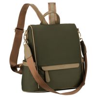 zielony, miejski plecak damski z nylonu i skóry ekologicznej z doczepianym