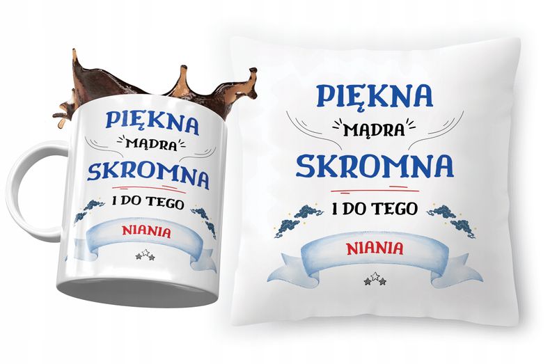 Zestaw Dla Niani Poduszka + Kubek Na Prezent Z Nadrukiem Ze Zdjęciem zdjęcie 1