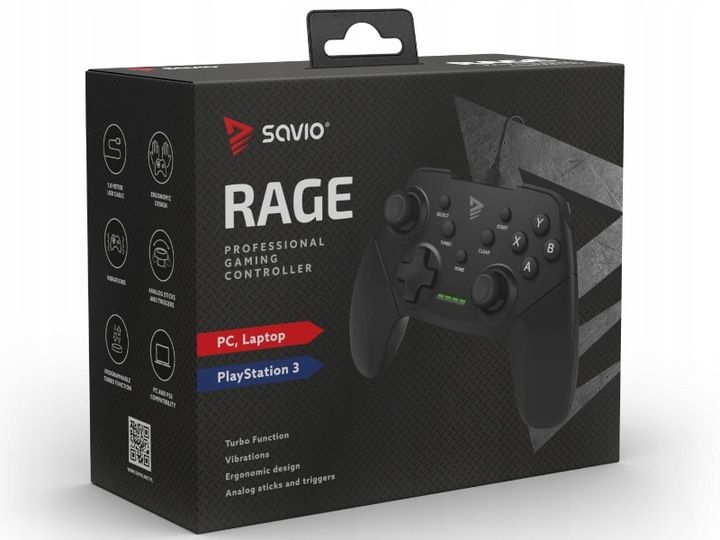 KONTROLER GAMEPAD PAD DO PC PS3 SAVIO RAGE PRZEWODOWY USB 2.0 1,8M WIBRACJE zdjęcie 9