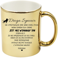 KUBEK ZŁOTY PREMIUM DLA SYNOWEJ URODZINY IMIENINY ŚMIESZNY PREZENT