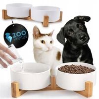 MISKI NA STOJAKU DLA PSA PODWÓJNA MISKA CERAMICZNA BIAŁA 2x400ml