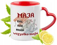 Dla Mai Kubek Czerwony Z Uszkiem W Kształcie Serca Na Prezent Z Nadrukiem