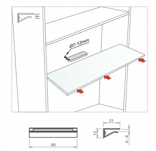 KPL.6x Klips PCV LED do szklanej półki +zasilacz na Arena.pl