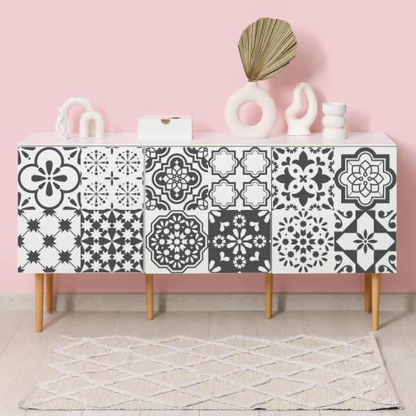 Naklejki Na KAFELKI Czarno-Biała Mozaika Marokańska Zestaw 24 szt. 20x20 zdjęcie 8