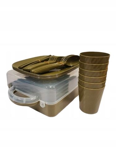 ZESTAW PIKNIKOWY 32 ELEMENTY KUBKI SZTUĆCE POJEMNIK PRZENOŚNY na Arena.pl