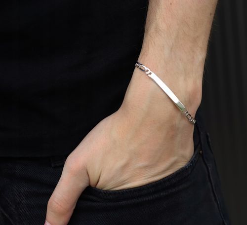 SREBRNA PEŁNA BRANSOLETKA MĘSKA FIGARO Z BLASZKĄ PR. 925 + GRAWER GRATIS na Arena.pl