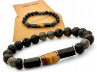 Bransoletka Męska Czarny Turmalin Tygrysie Oko Hematyt Lawa Kamień