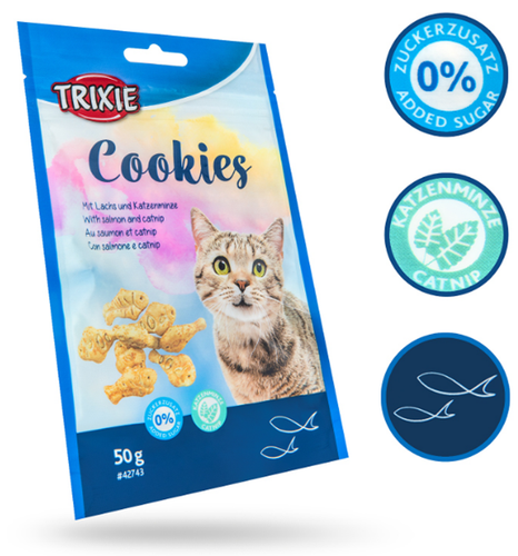 TRIXIE Cookies chrupiące ciastka Łosoś Kocimiętka ciasteczka przysmak kota na Arena.pl