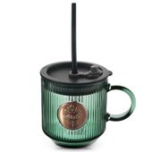 Kubek szklany z pokrywką i słomką zielony VERDE 330 ml