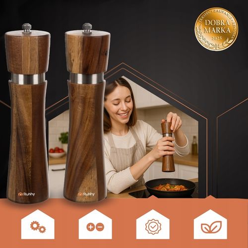 Młynek do Pieprzu i Soli Drewniany Zestaw 2 szt Ręczny Precyzyjne na Arena.pl
