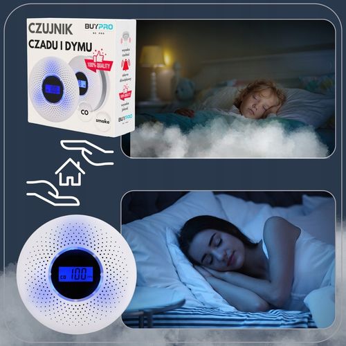 Czujnik Czadu i dymu Tlenku Węgla Detektor Alarm Wykrywacz Czadu CERTYFIKAT na Arena.pl