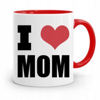 Kubek Czerwony Prezent Dla Mamy Matki I Love Mom Z Nadrukiem Ze Zdjęciem