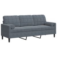 3-osobowa sofa z poduszkami, ciemnoszara, 180 cm, aksamit