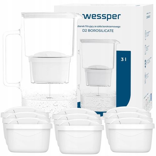 Dzbanek filtrujący szklany Wessper AquaMax 3l + 10x Filtr do wody na Arena.pl