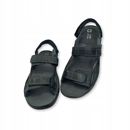 SANDAŁY MĘSKIE SKÓRZANE OBUWIE BUTY NA RZEPY SKÓRA BYDLĘCA + GRATIS ŁYŻKA na Arena.pl