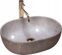 Umywalka Ceramiczna Nablatowa LARA BEIGE Owalna Marmurowy Wzór Beżowy - Rea