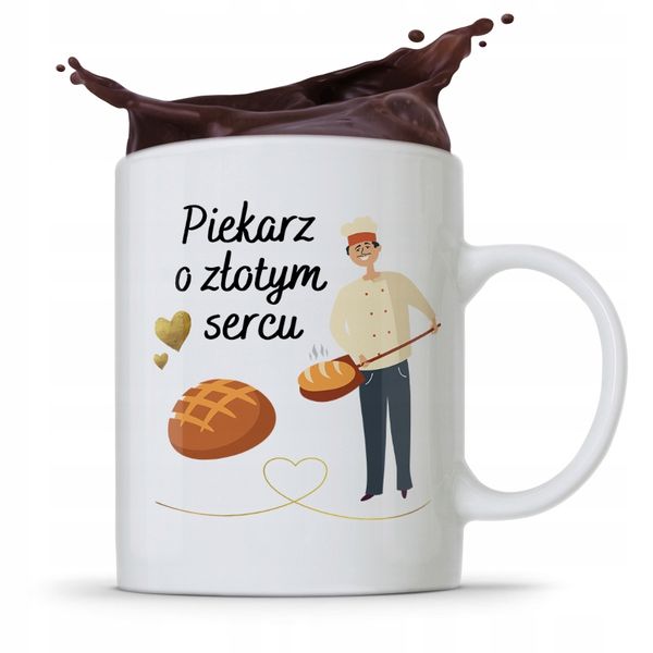 Kubek Prezent Dla Piekarza O Złotym Sercu Z Nadrukiem Ze Zdjęciem zdjęcie 1