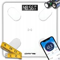 Inteligentna waga łazienkowa smart szklana OMNA aplikacja, miarka i baterie