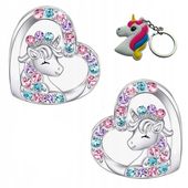 Srebrne kolczyki jednorożce dla dziewczynki sztyfty wkrętki + brelok