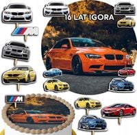 ZESTAW OPŁATEK NA TORT 30CM + TOPPERY PAPIEROWE - BMW AUTKA 24CM 26CM