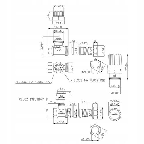 ZESTAW TERMOSTATYCZNY PROSTY ZAWÓR ZASILAJĄCY POWROTNY GŁOWICA DO na Arena.pl