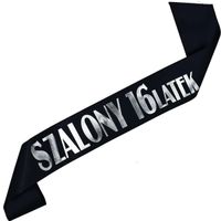 Szalony 16latek - czarna szarfa ze srebrnym nadrukiem