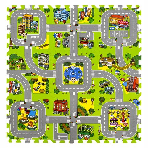 GRUBE PUZZLE PIANKOWE DUŻA MATA PODŁOGOWA EDUKACYJNA 90x90 ULICE MIASTO na Arena.pl