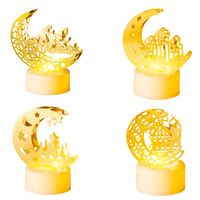 Zestaw 4 Świece LED na Ramadan Złote 7,5cm Dekoracja Księżyc i Gwiazdy