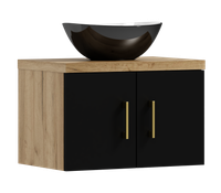 Szafka łazienkowa wisząca MARKUS 80 czarny/dąb z umywalką Eliza C (W5)